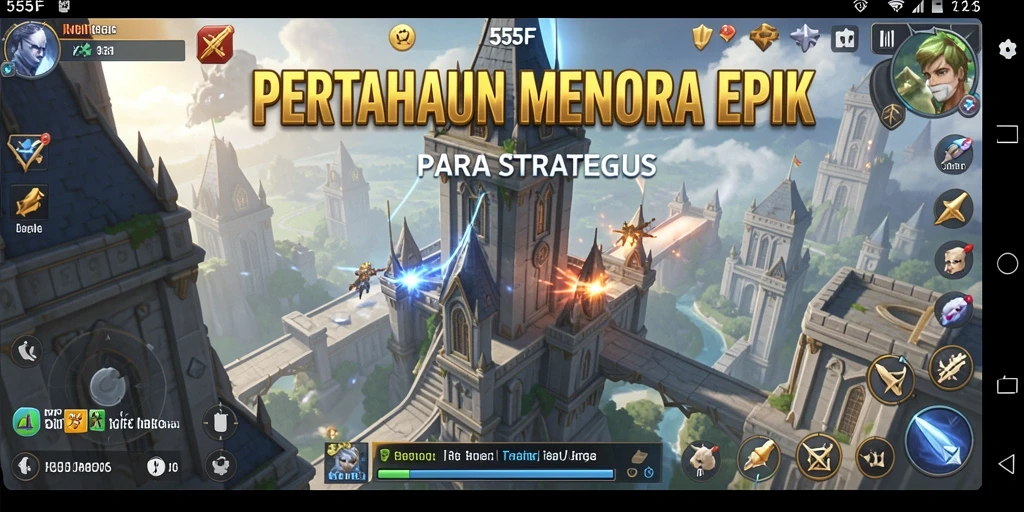 Tampilan gameplay mendebarkan dari 555F sebagai game Tower Defense.