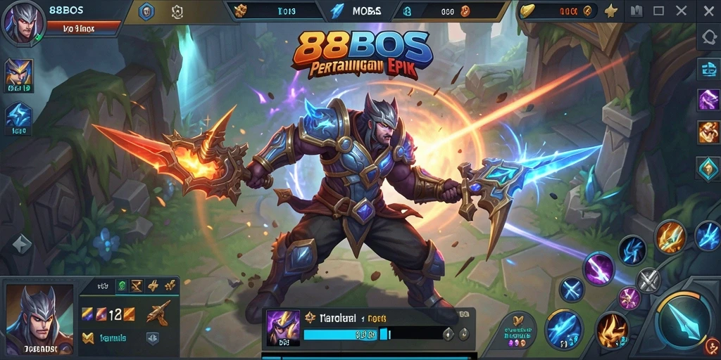 Tangkapan layar pertarungan seru dalam gameplay MOBA 88BOS.