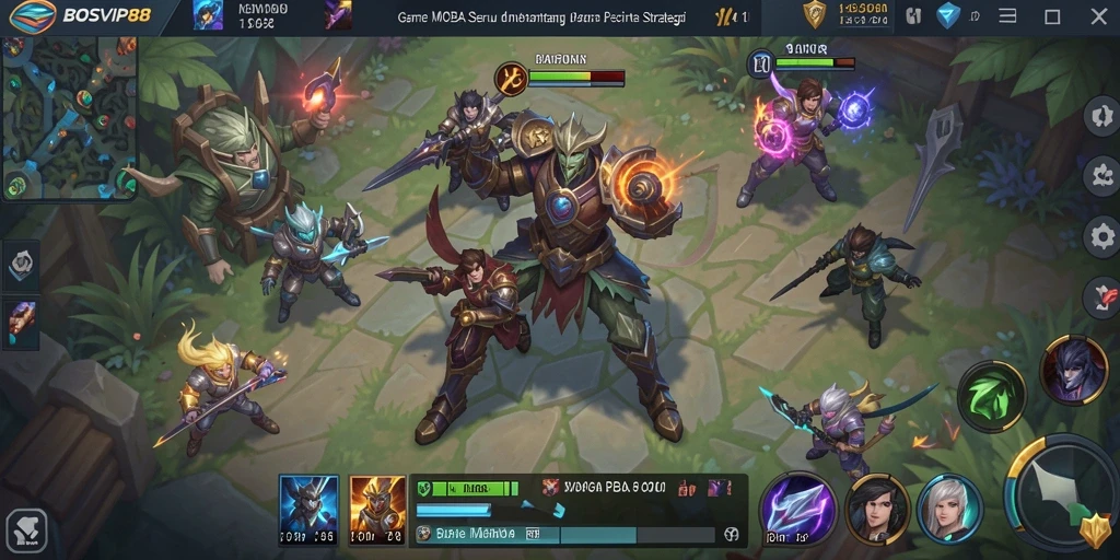 Tampilan gameplay seru dalam pertarungan MOBA.