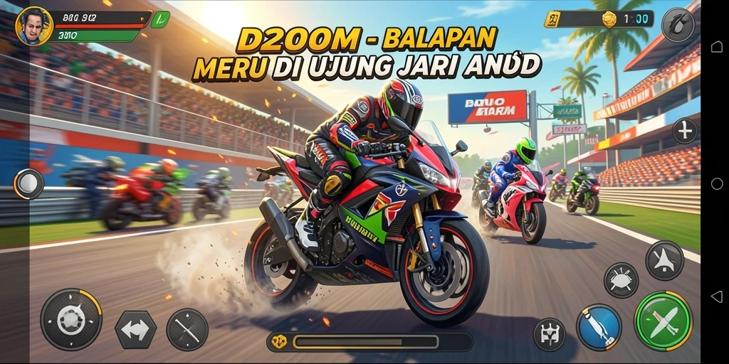 Gameplay balapan motor yang menegangkan dan seru di D200M.