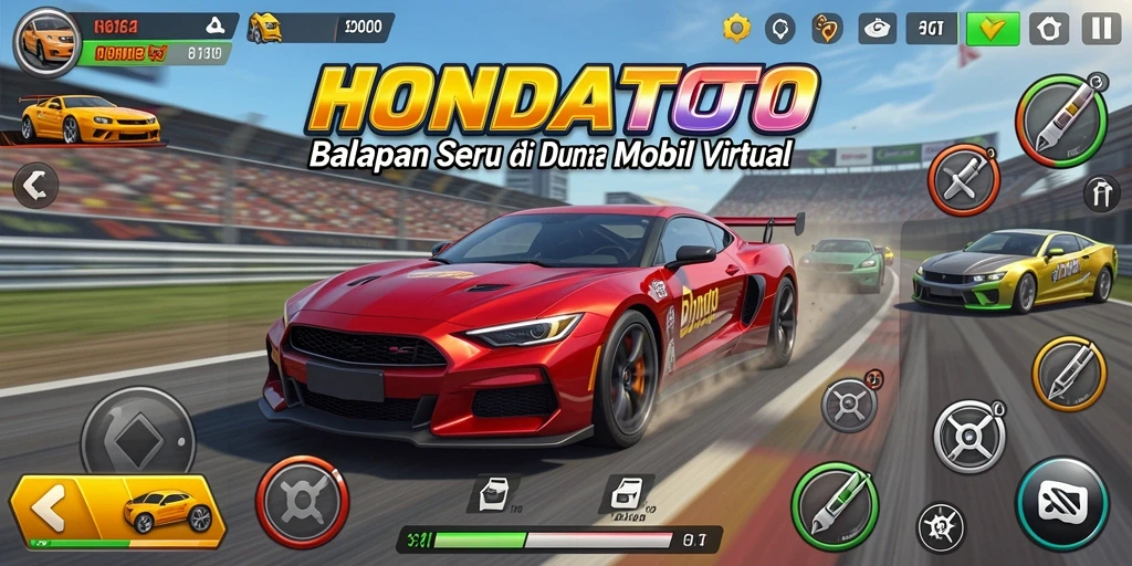 Tangkapan layar gameplay HONDATOTO menampilkan balapan seru di lintasan.