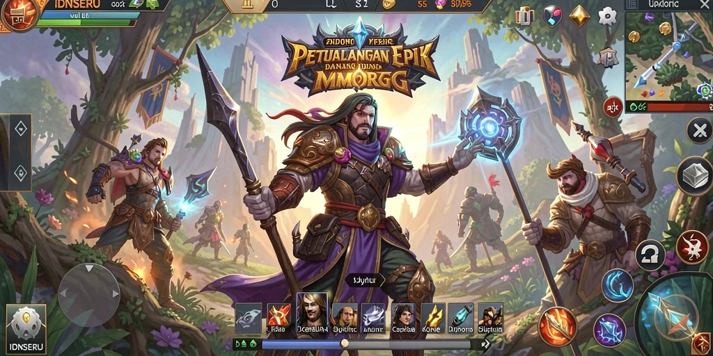 Screenshot utama IDNSERU menunjukkan pertarungan seru dalam dunia MMORPG.