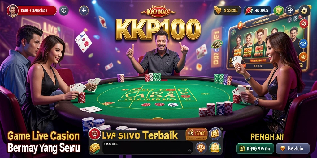 Screenshot gameplay KPK100 yang menampilkan dealer langsung dan suasana kasino.