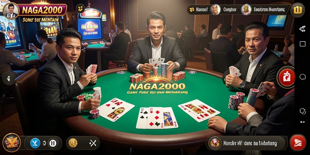 Screenshot NAGA2000 menampilkan gameplay poker yang mendebarkan.