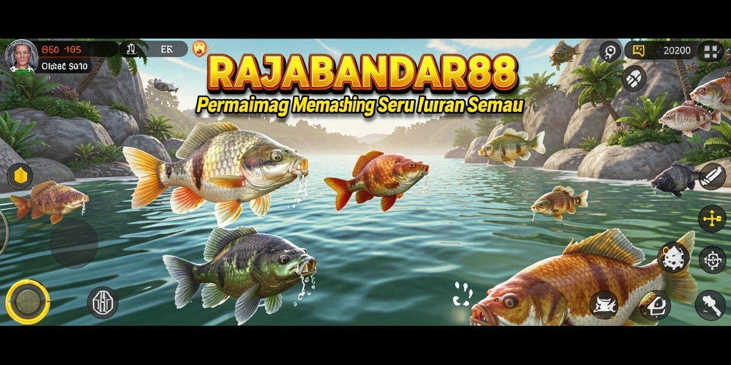 Tampilan utama gameplay RAJABANDAR88 menunjukkan suasana memancing yang menawan.