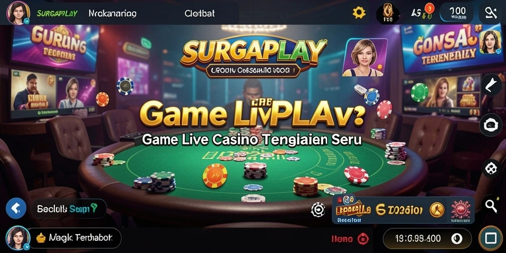 Screenshot SURGAPLAY menampilkan dealer dan pemain dalam suasana kasino yang mengasyikkan.